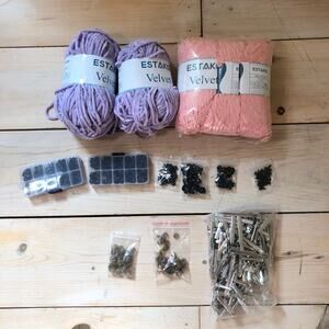 Crafting Lot - Velvet Yarn, Animal Eyes, Hair Clips
